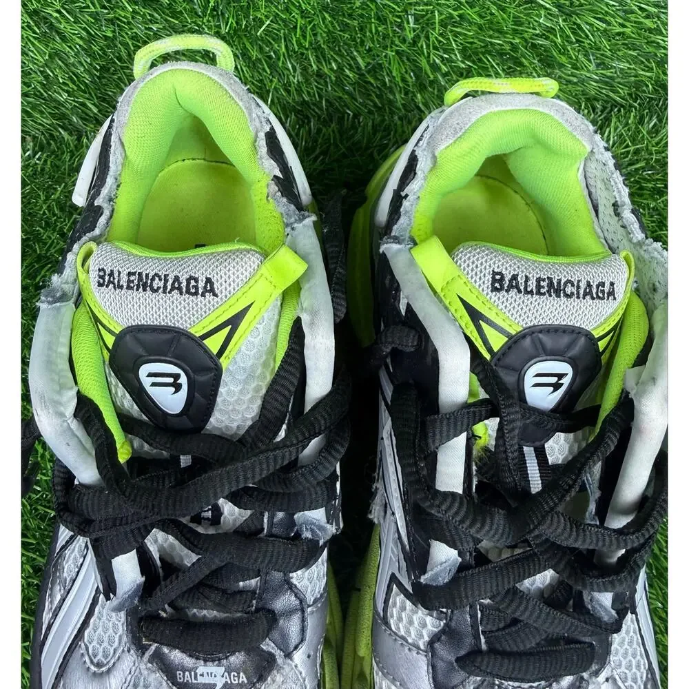 Balenciaga Runner Sneaker White Black Fluo Neon Yellow Distressed Mens sz 10